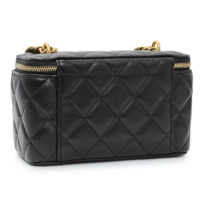 Exclusive Chanel Black Quilted Lambskin Small Pillow Crush Vanity Case With Chain — Side View