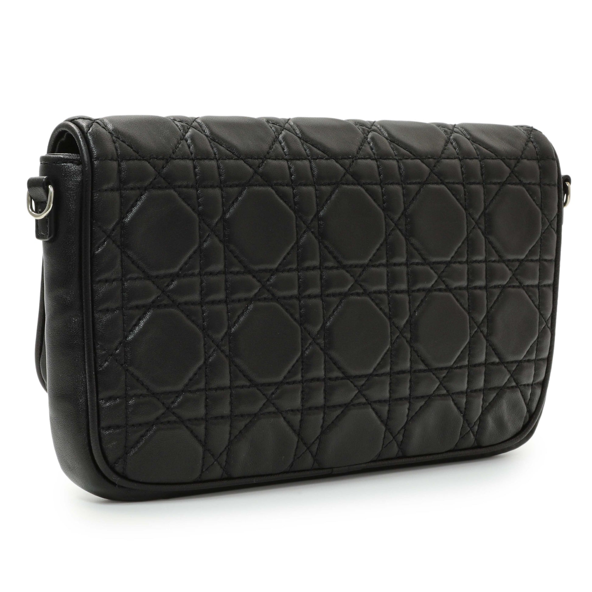 Exclusive Christian Dior Black Lambskin Cannage Wallet On Chain — Side View