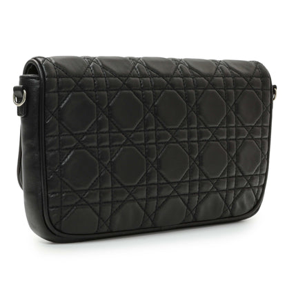 Exclusive Christian Dior Black Lambskin Cannage Wallet On Chain — Side View