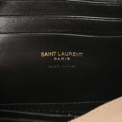 Exclusive Saint Laurent Dark Beige Grain De Poudre Matelasse Monogram Mini Lou Camera Bag — Lifestyle View