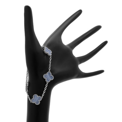 Exclusive Van Cleef & Arpels 18K White Gold Chalcedony 5 Motifs Vintage Alhambra Bracelet — Top View