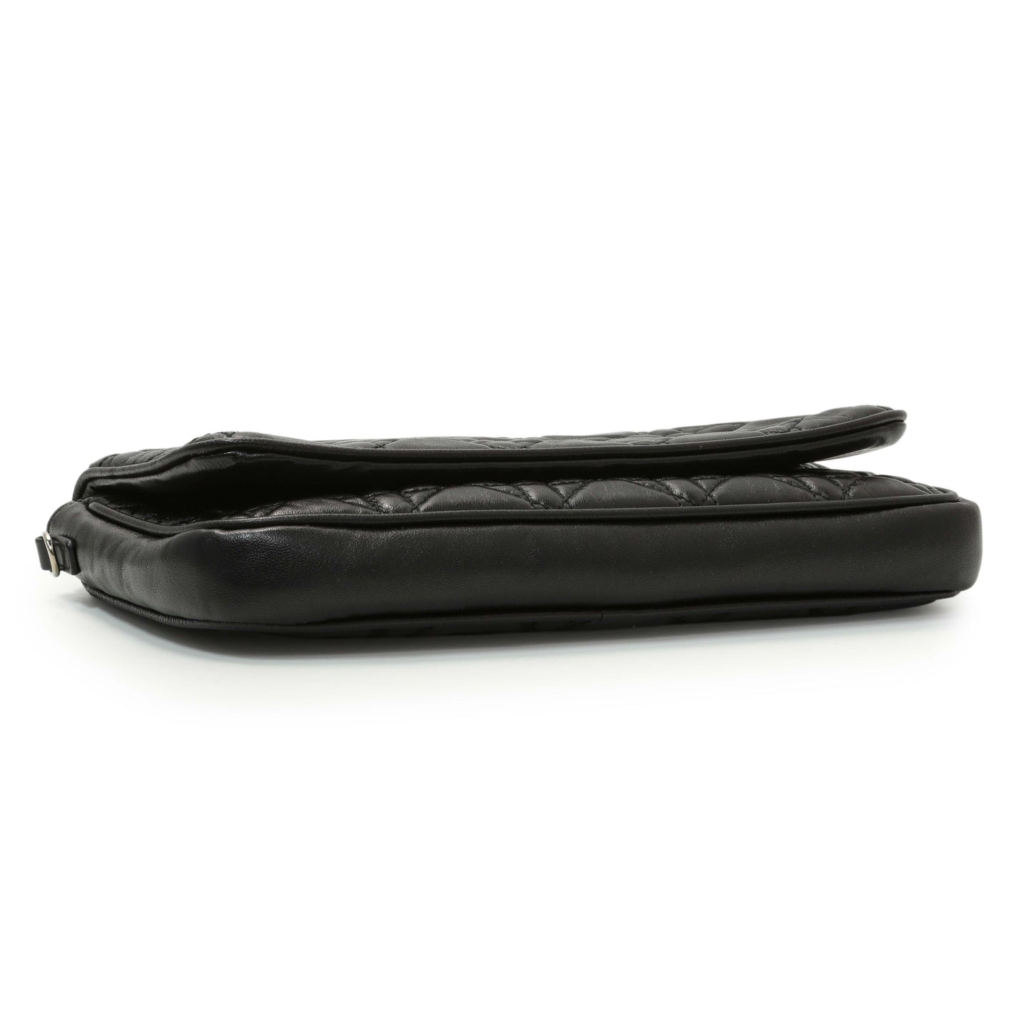 Exclusive Christian Dior Black Lambskin Cannage Wallet On Chain — Back View