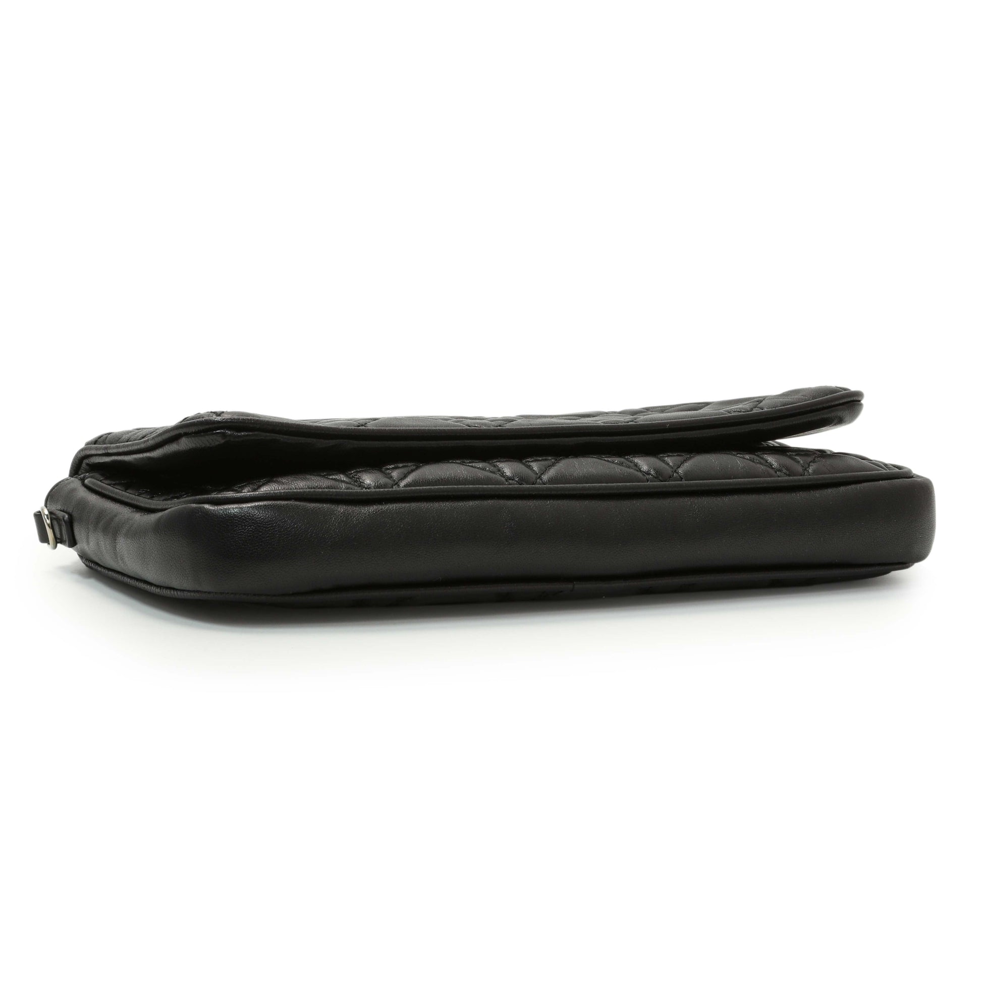 Exclusive Christian Dior Black Lambskin Cannage Wallet On Chain — Back View