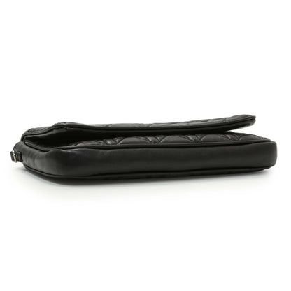 Exclusive Christian Dior Black Lambskin Cannage Wallet On Chain — Back View