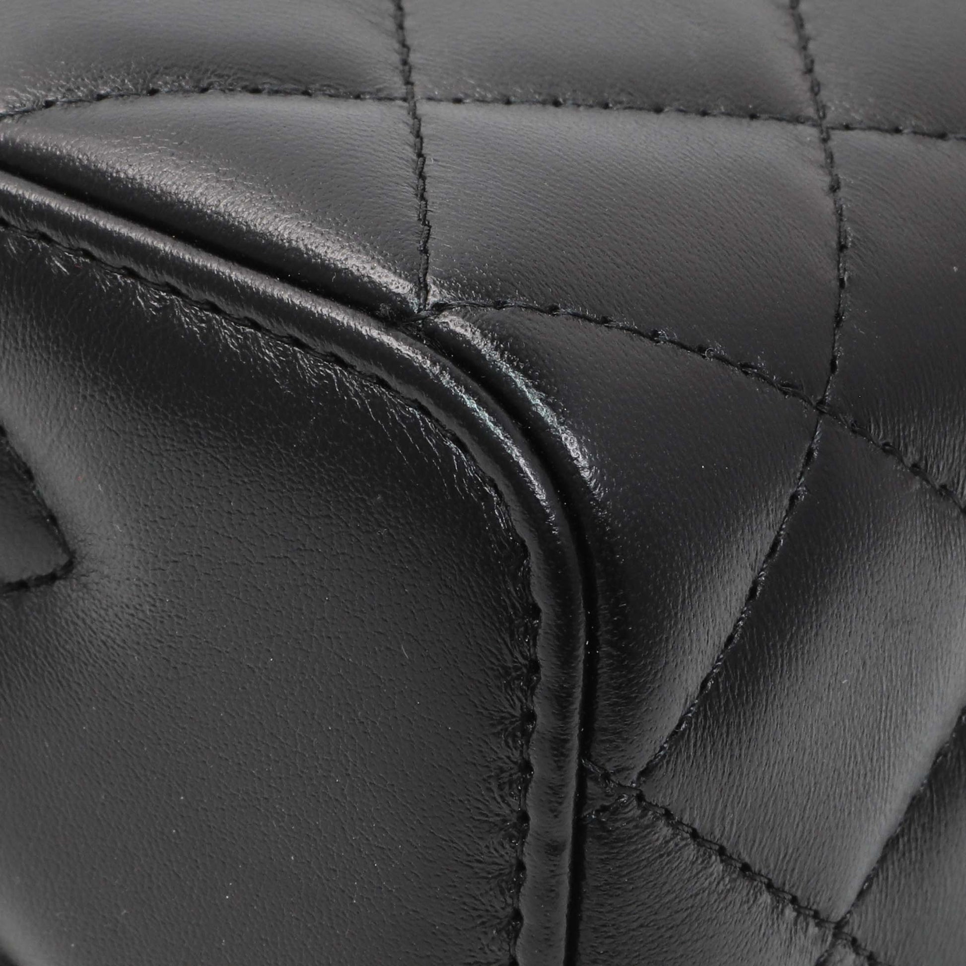 Exclusive Chanel Black Quilted Lambskin Small Pillow Crush Vanity Case With Chain — Detail View