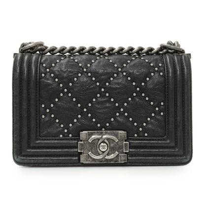Exclusive Chanel Black Crumpled Lambskin Small Studded Boy Bag — Side View