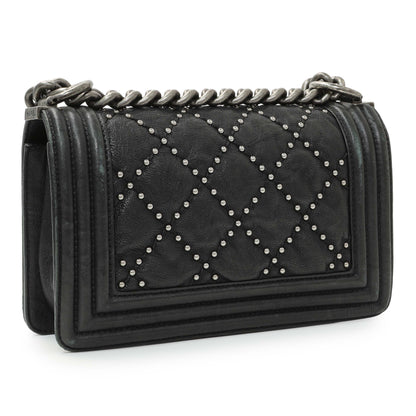 Exclusive Chanel Black Crumpled Lambskin Small Studded Boy Bag — Back View