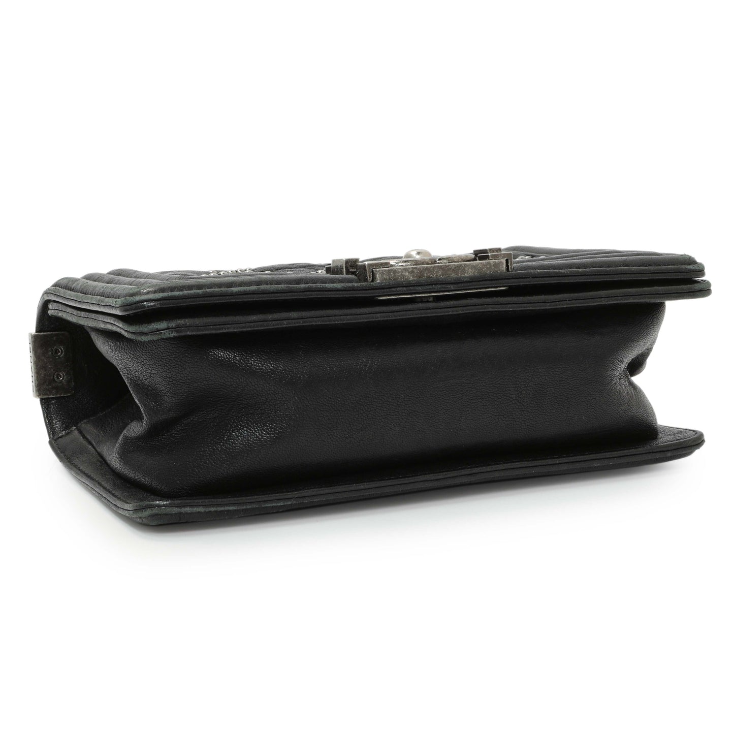 Exclusive Chanel Black Crumpled Lambskin Small Studded Boy Bag — Top View