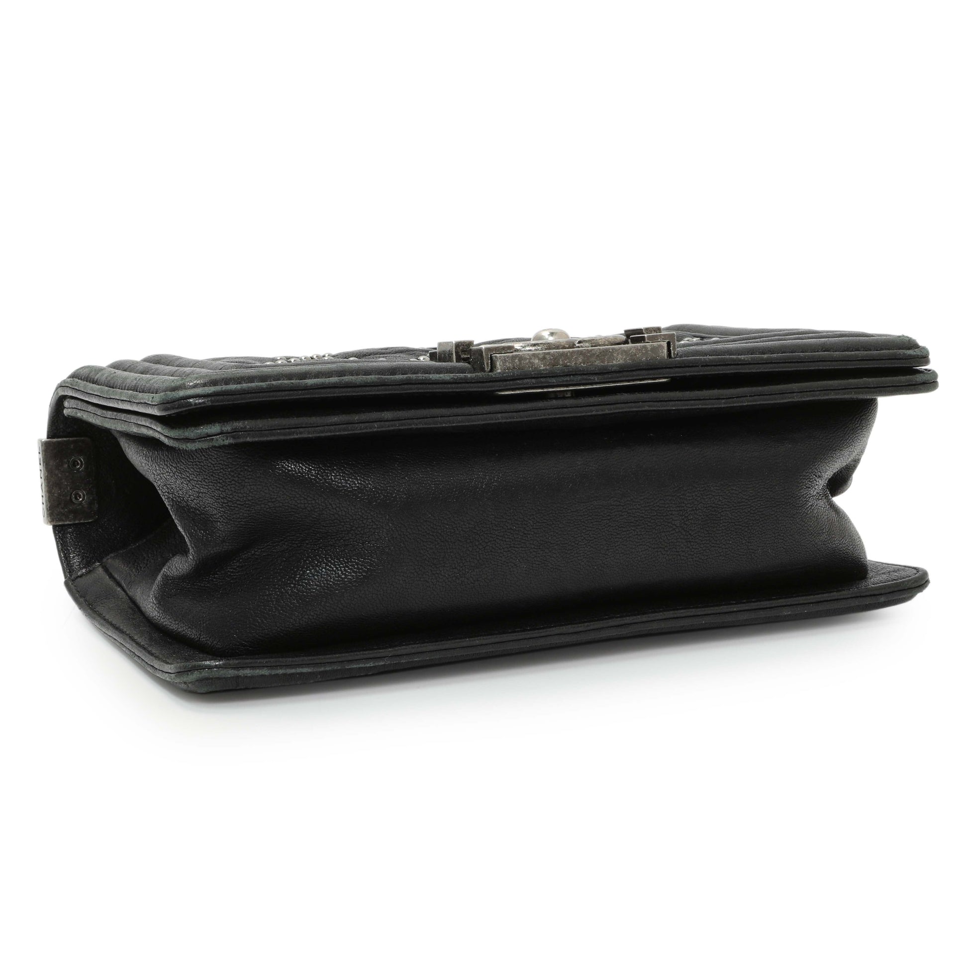 Exclusive Chanel Black Crumpled Lambskin Small Studded Boy Bag — Top View