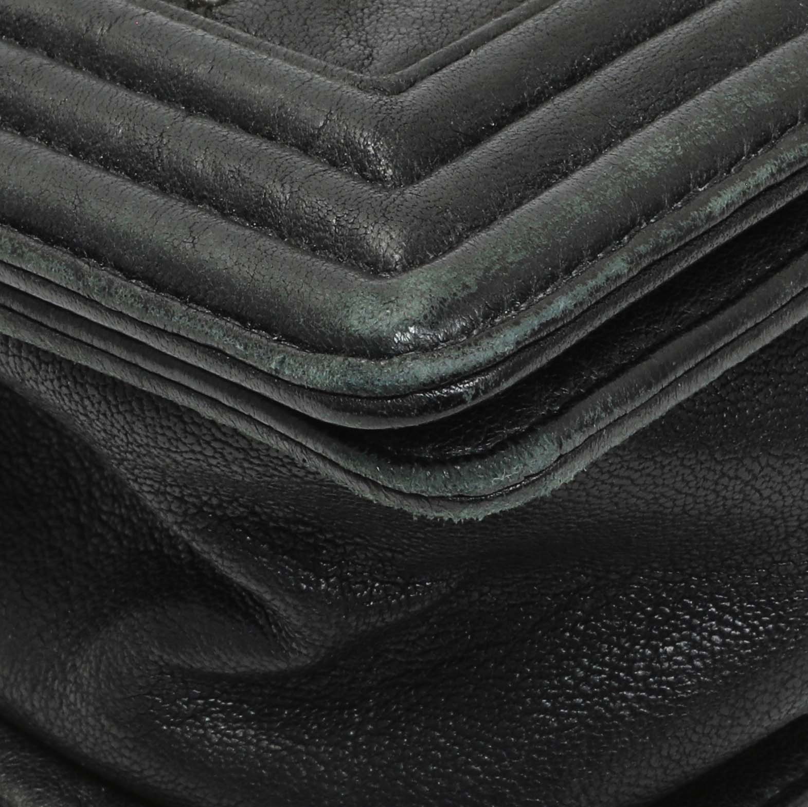 Exclusive Chanel Black Crumpled Lambskin Small Studded Boy Bag — Detail View