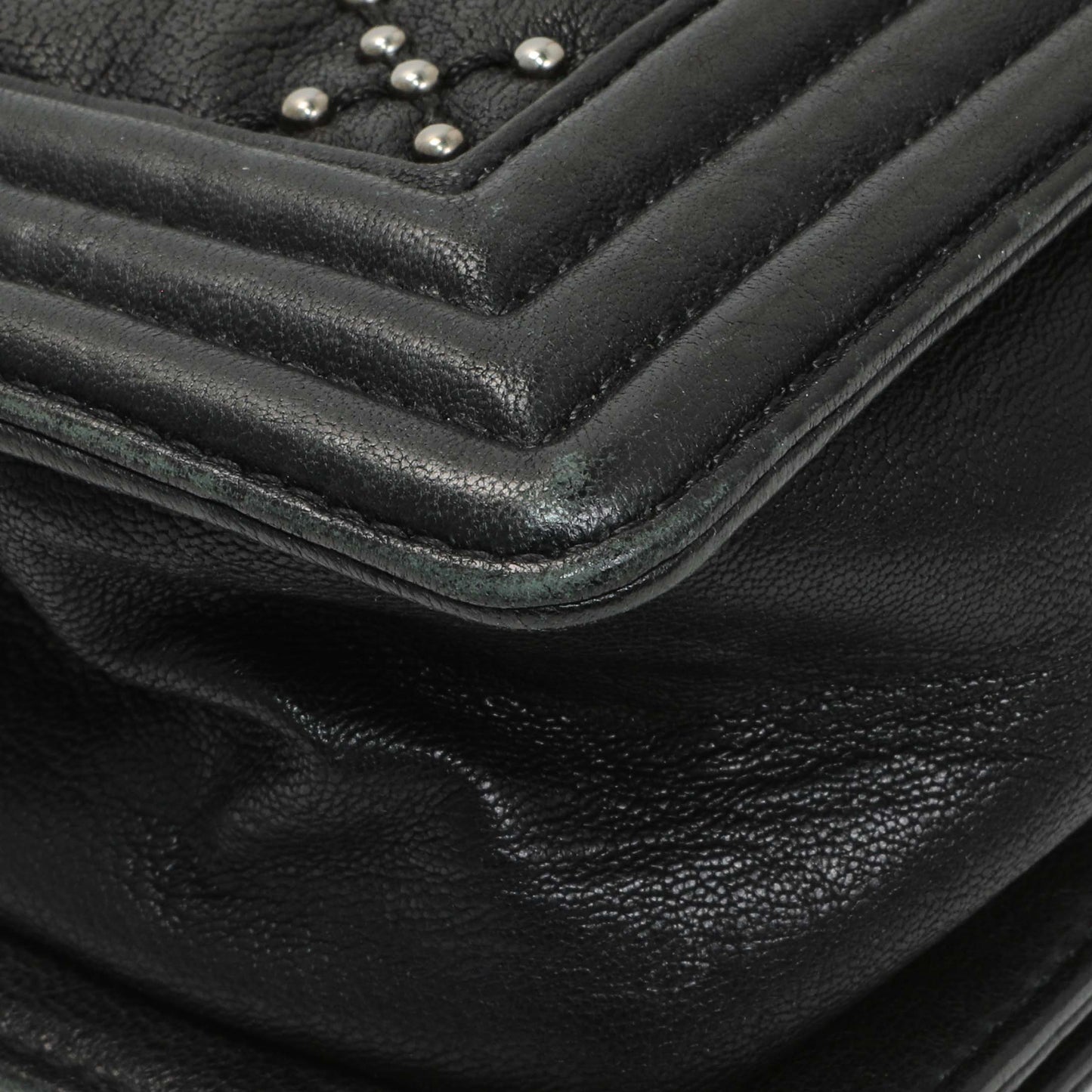 Exclusive Chanel Black Crumpled Lambskin Small Studded Boy Bag — Alternate View 7