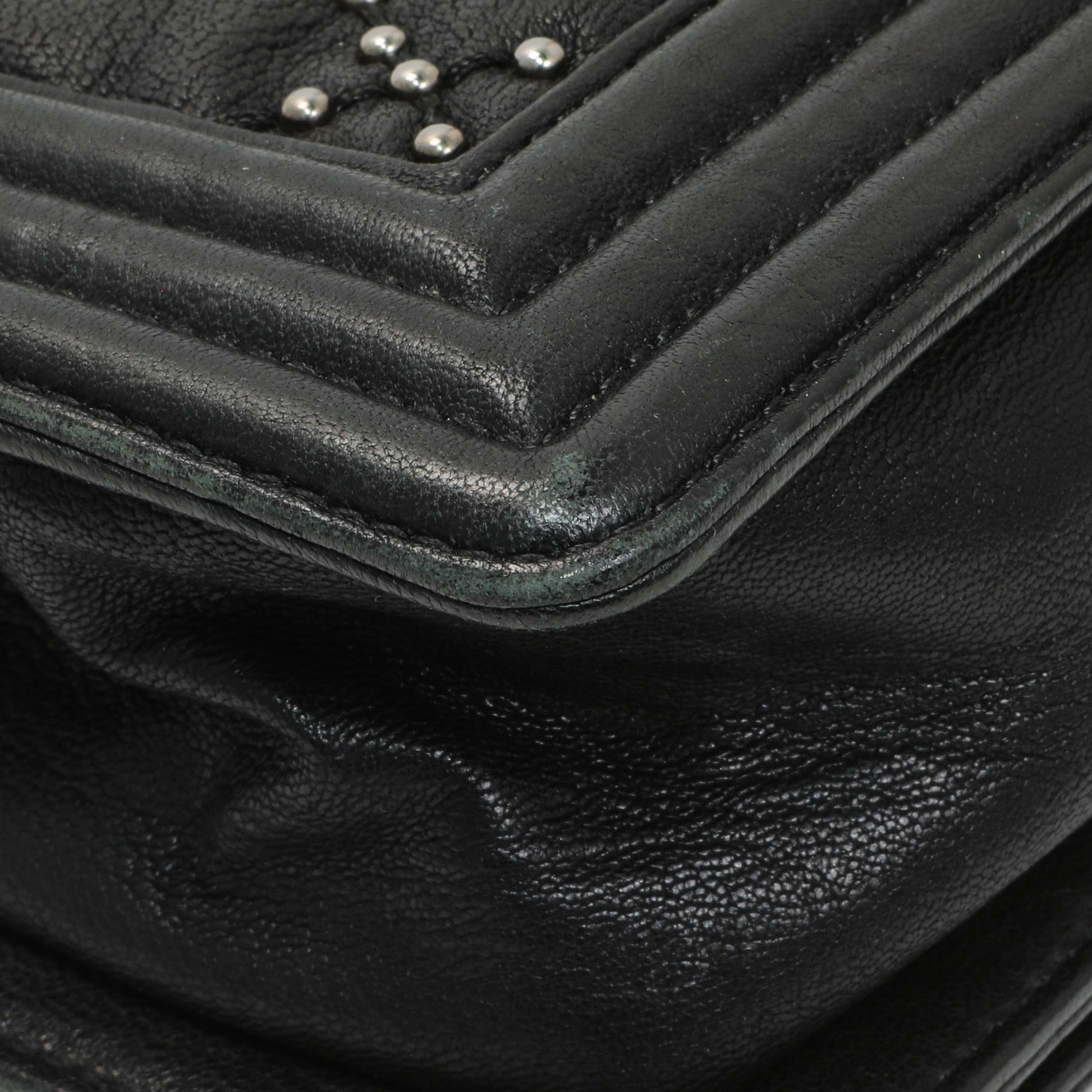 Exclusive Chanel Black Crumpled Lambskin Small Studded Boy Bag — Alternate View 7