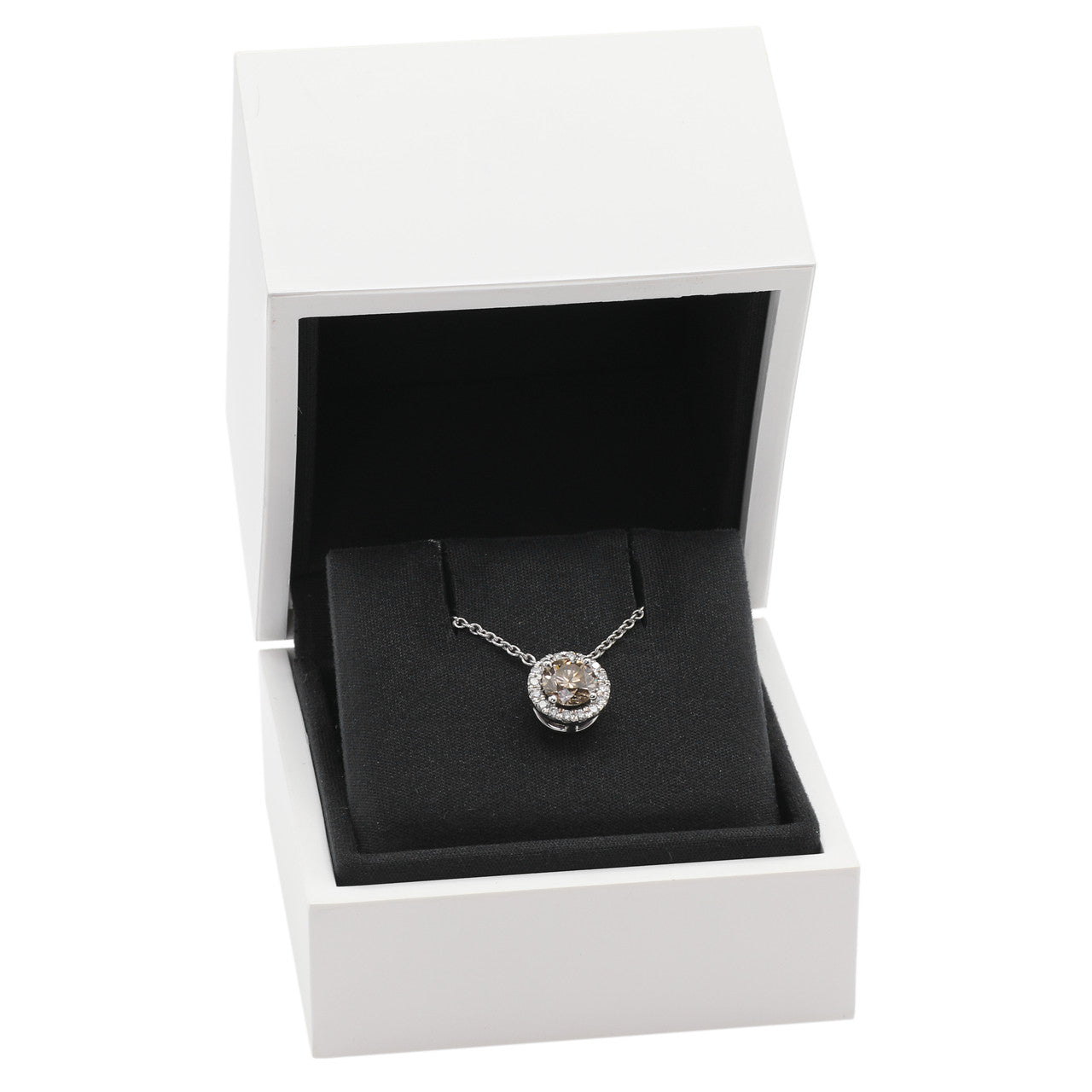 Exclusive De Beers 18K White Gold Aura Fancy Brown Diamond Pendant Necklace — Detail View