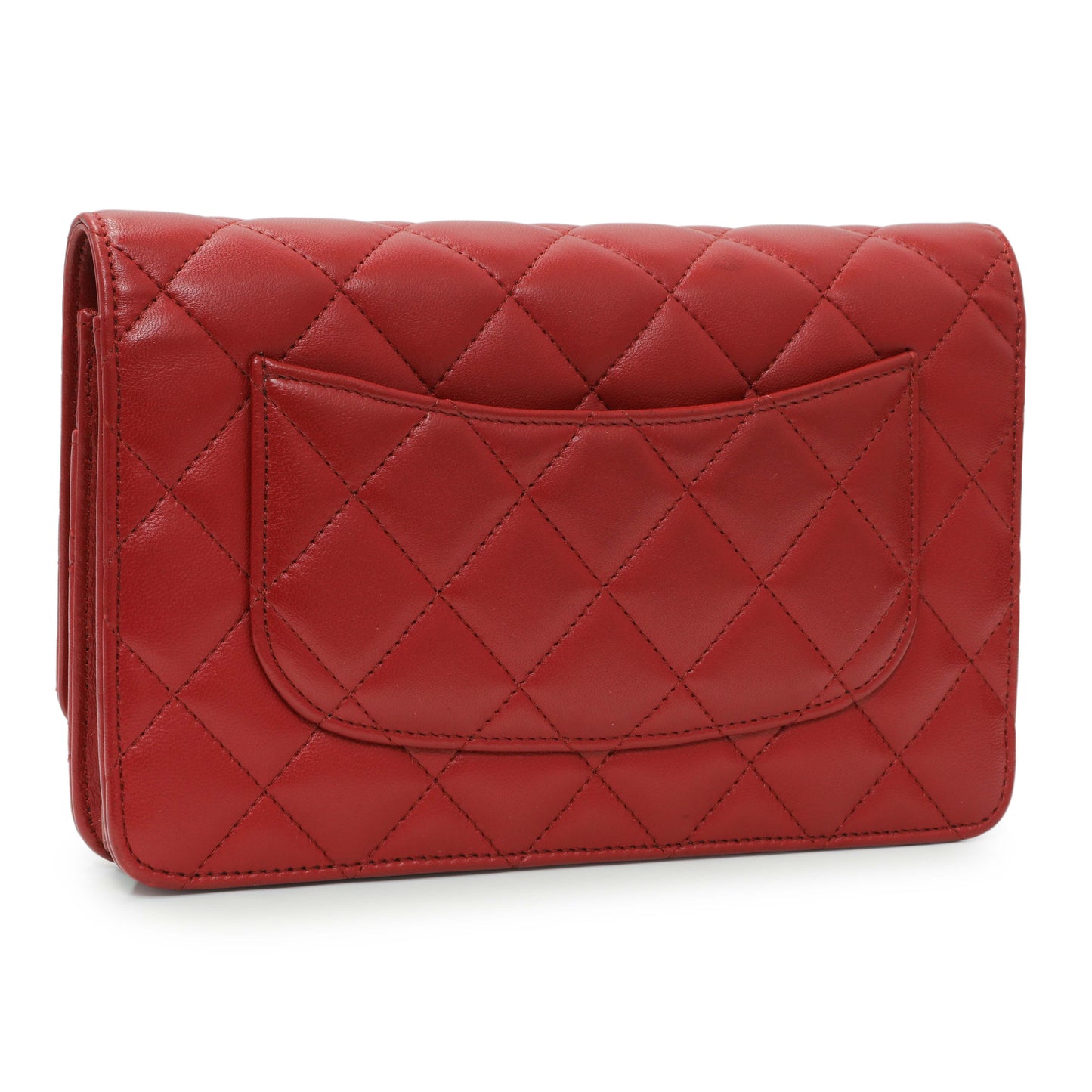 Exclusive Chanel Red Quilted Calfskin Classic Wallet On Chain — Side View
