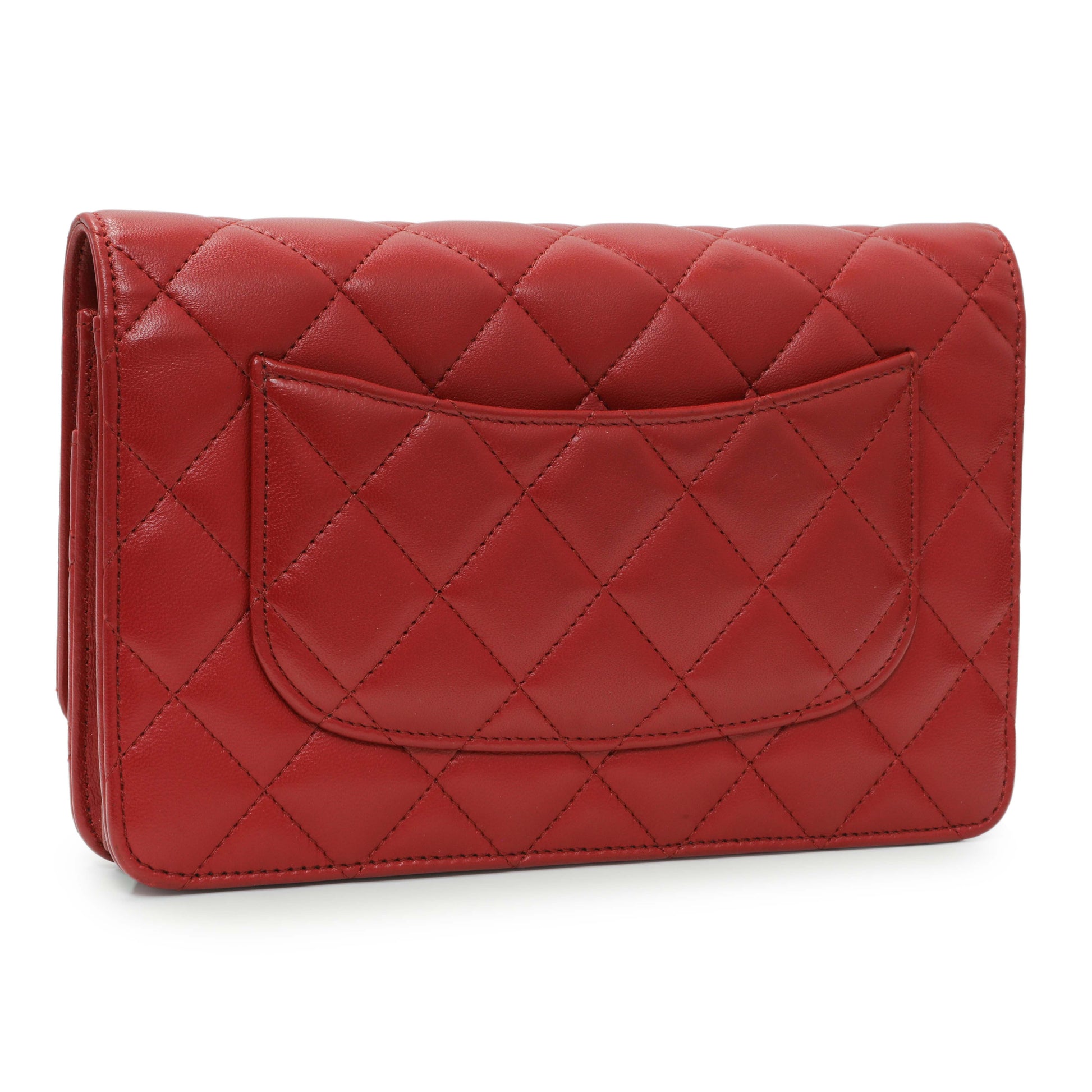 Exclusive Chanel Red Quilted Calfskin Classic Wallet On Chain — Side View