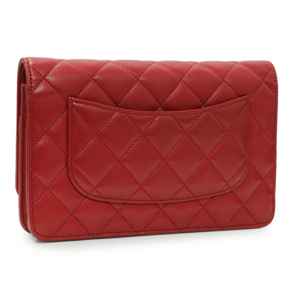 Exclusive Chanel Red Quilted Calfskin Classic Wallet On Chain — Side View