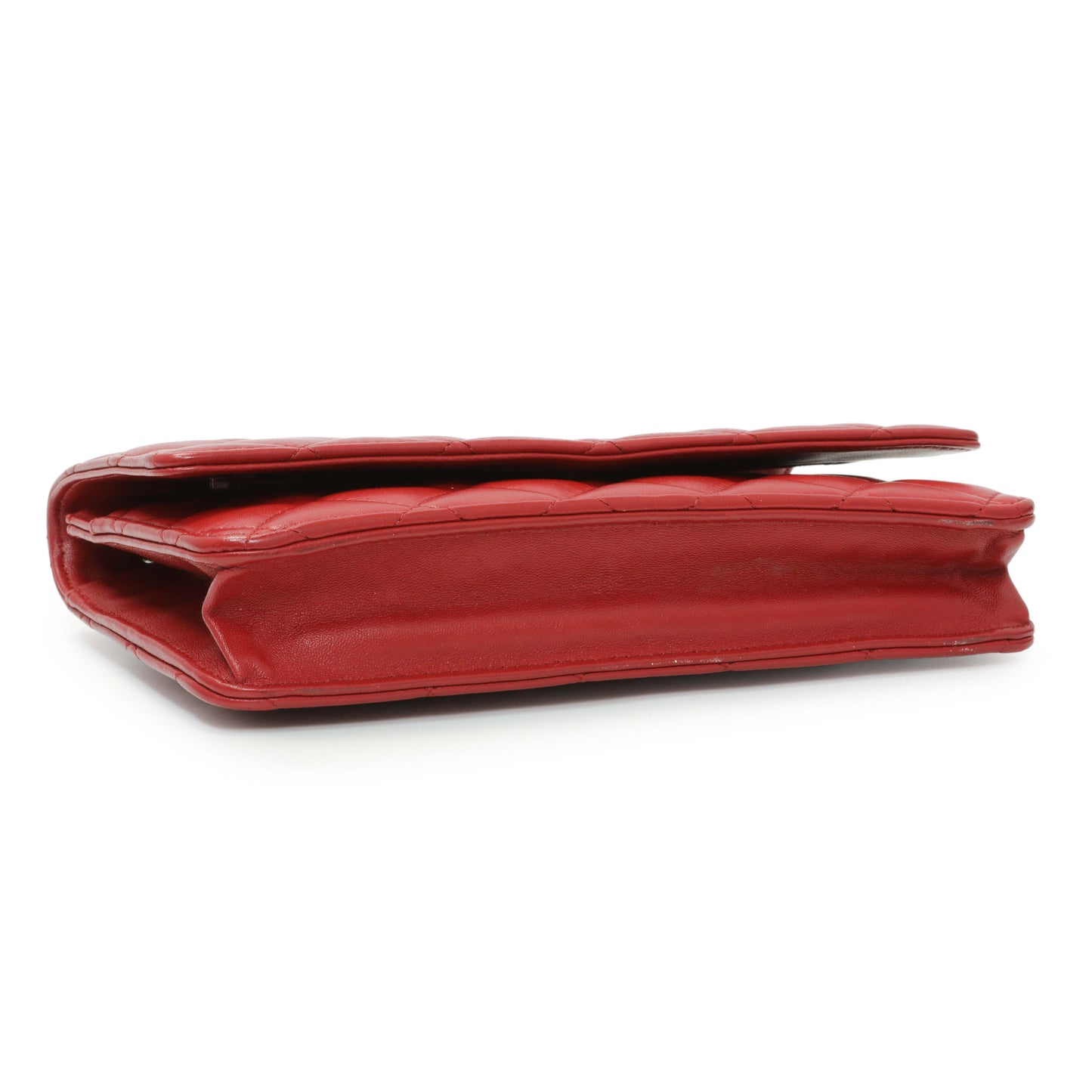 Exclusive Chanel Red Quilted Calfskin Classic Wallet On Chain — Back View
