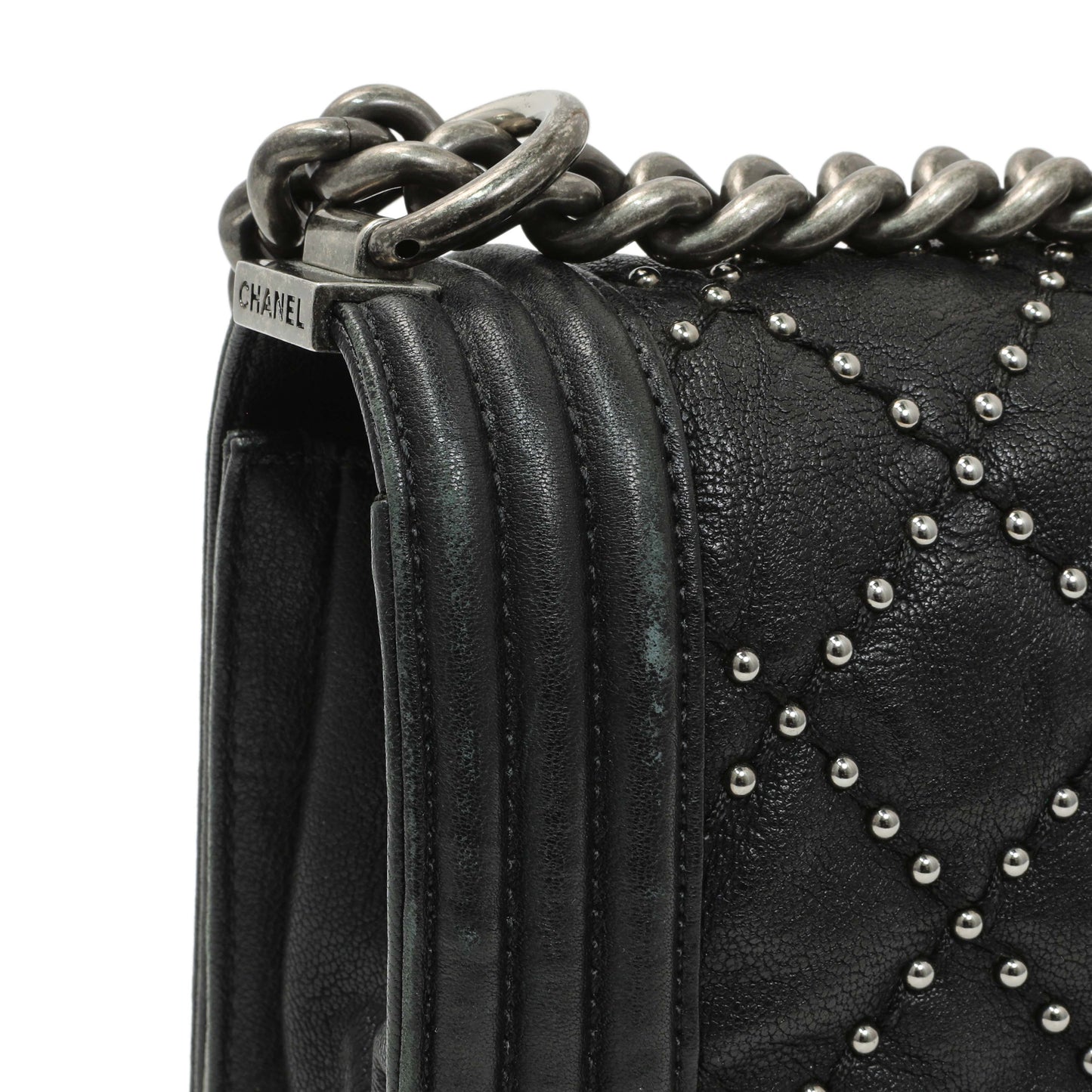 Exclusive Chanel Black Crumpled Lambskin Small Studded Boy Bag — Alternate View 12