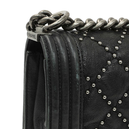 Exclusive Chanel Black Crumpled Lambskin Small Studded Boy Bag — Alternate View 12