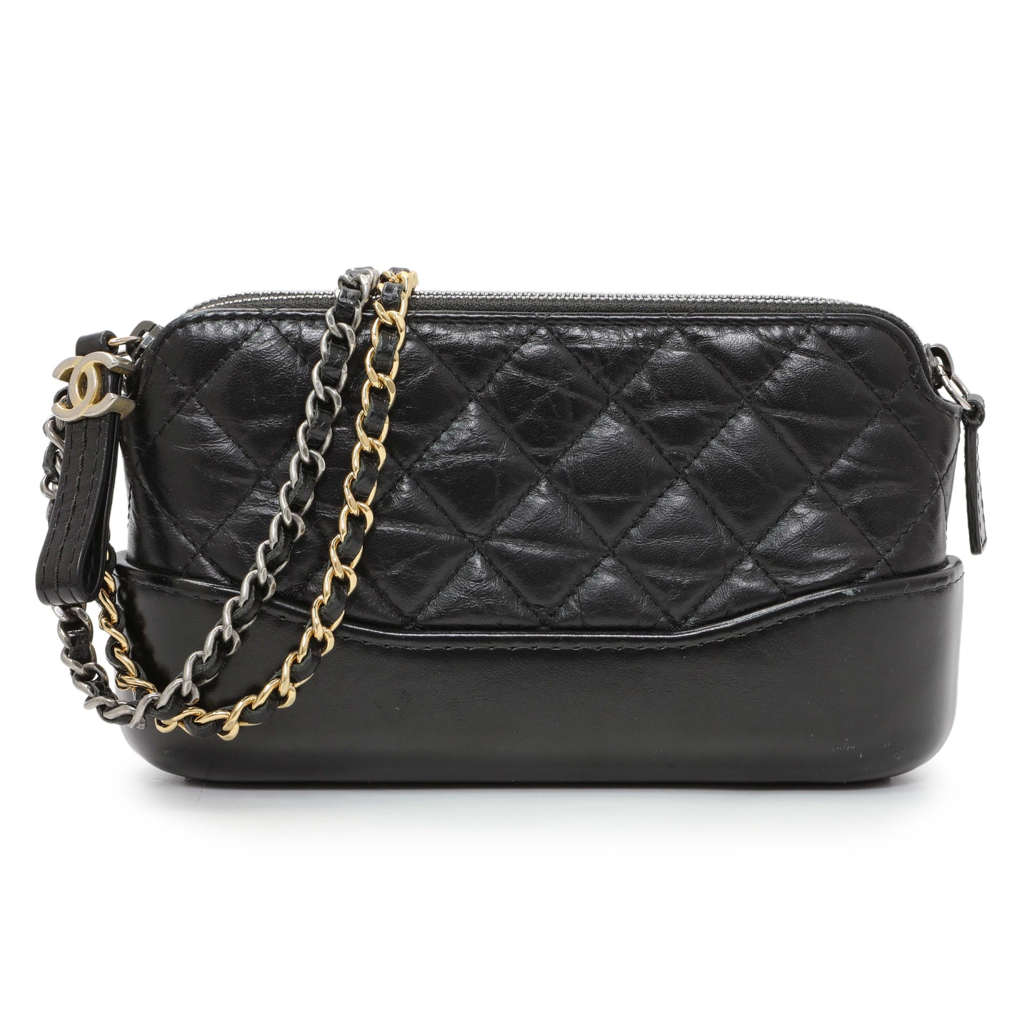Exclusive Chanel Black Aged Calfskin Gabrielle Clutch With Chain — Front View