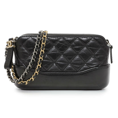 Exclusive Chanel Black Aged Calfskin Gabrielle Clutch With Chain — Front View