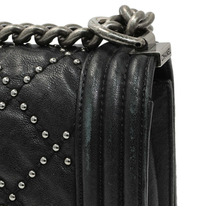 Exclusive Chanel Black Crumpled Lambskin Small Studded Boy Bag — Alternate View 13