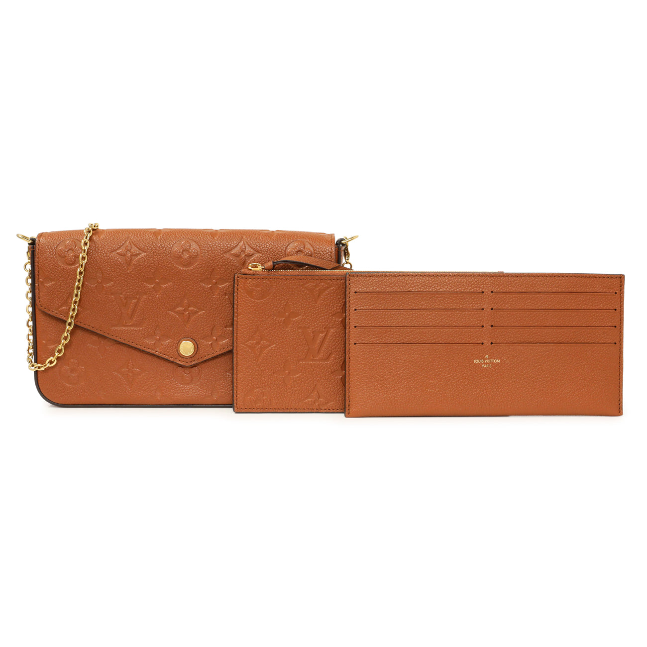 Exclusive Louis Vuitton Cognac Empreinte Pochette Felicie Chain Wallet — Front View