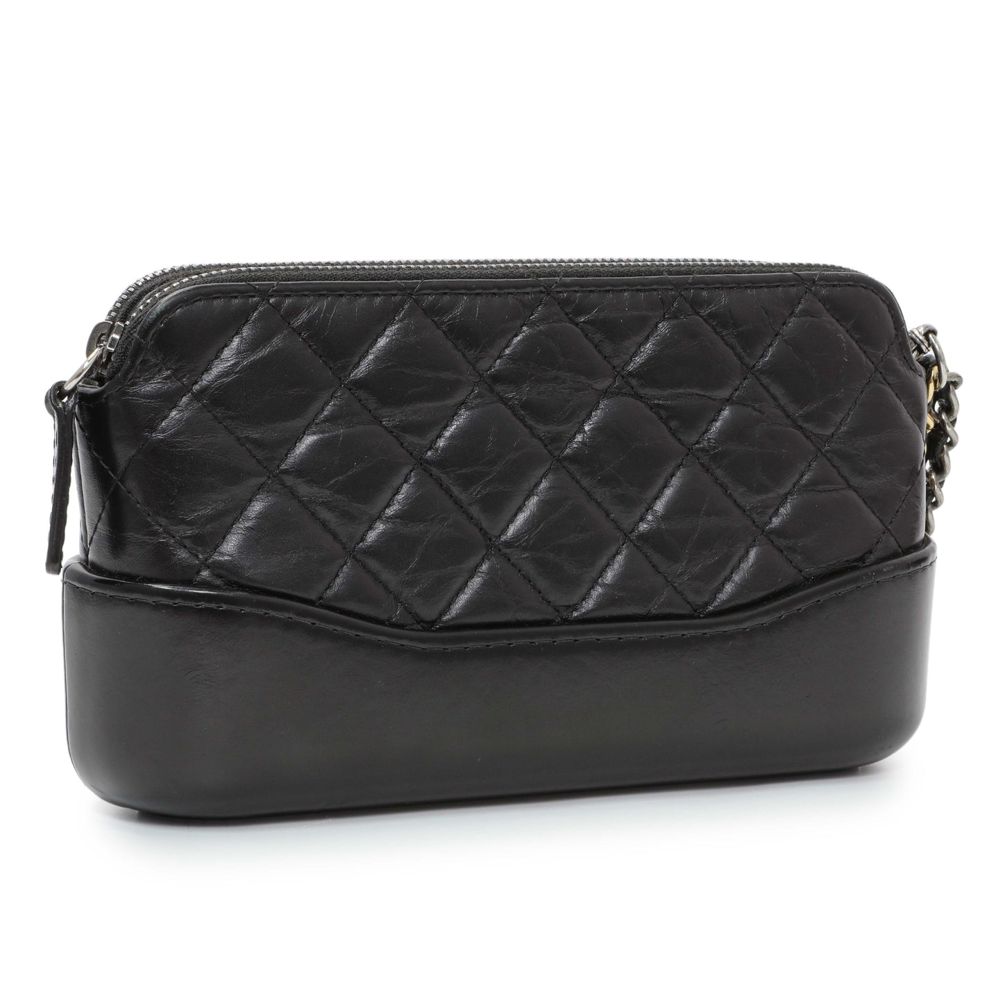 Exclusive Chanel Black Aged Calfskin Gabrielle Clutch With Chain — Side View