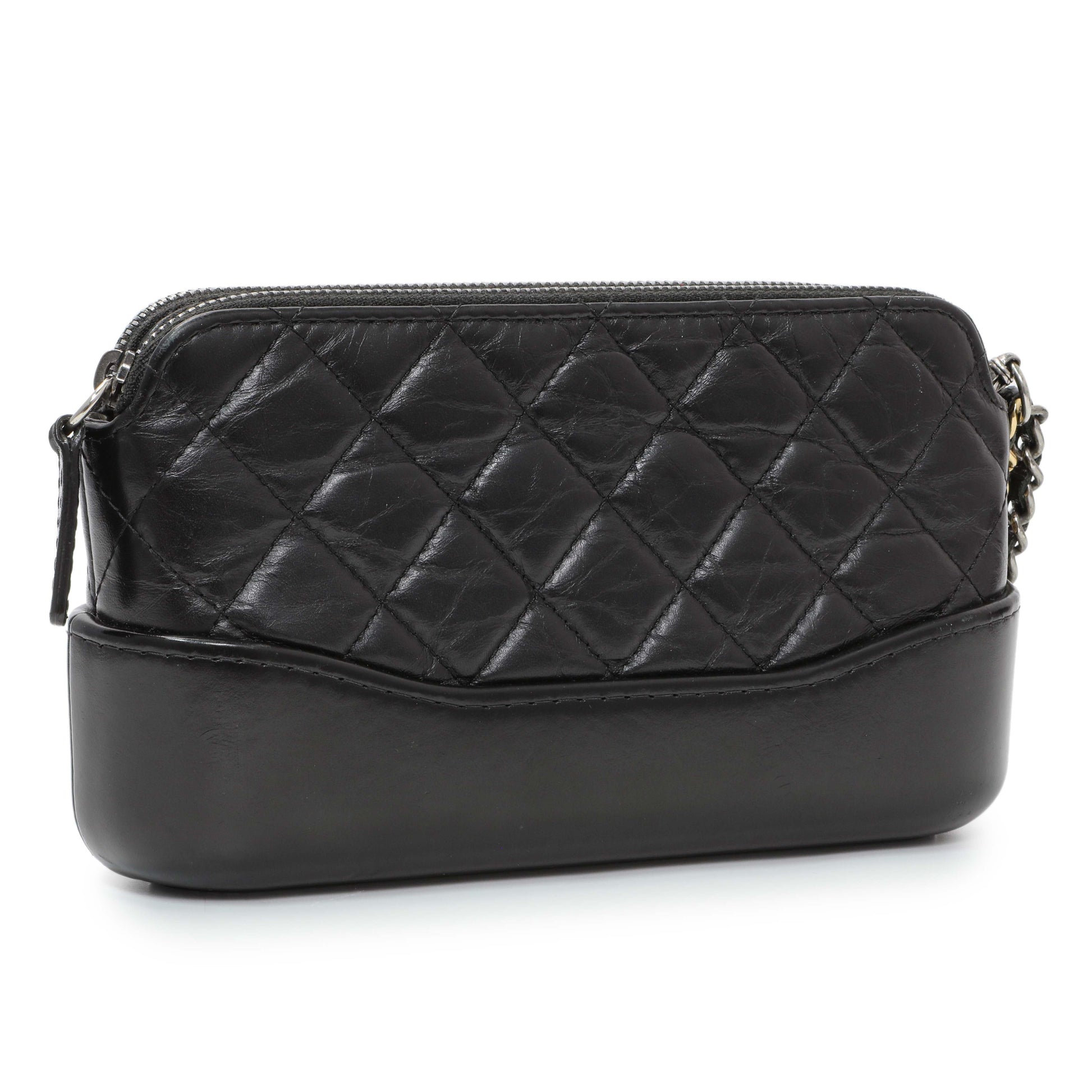 Exclusive Chanel Black Aged Calfskin Gabrielle Clutch With Chain — Side View