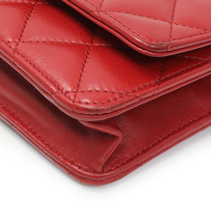 Exclusive Chanel Red Quilted Calfskin Classic Wallet On Chain — Detail View