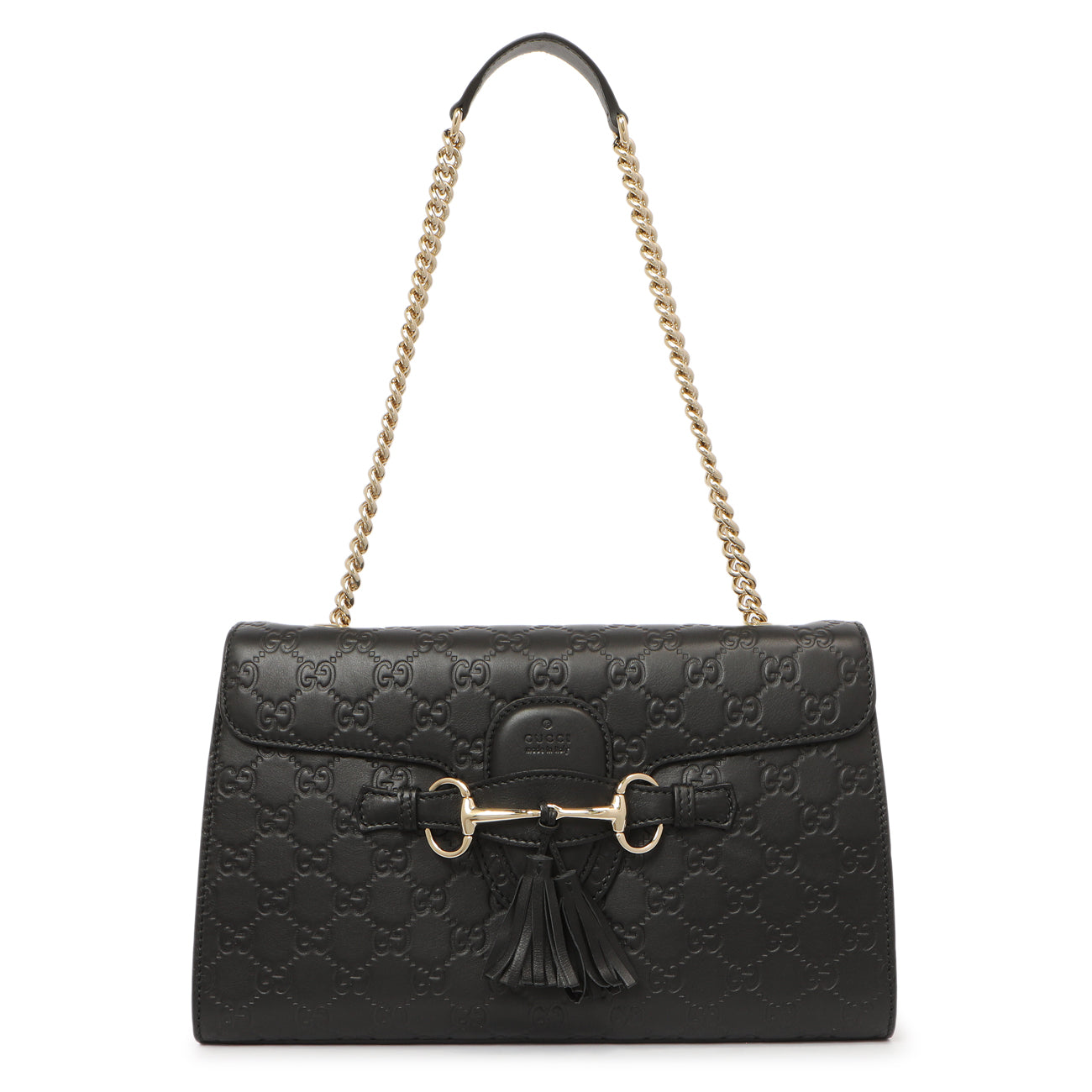 Exclusive Gucci Black Microguccissima Medium Emily Chain Shoulder Bag — Front View