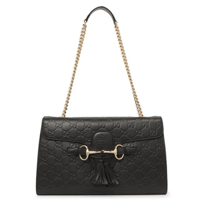 Exclusive Gucci Black Microguccissima Medium Emily Chain Shoulder Bag — Front View