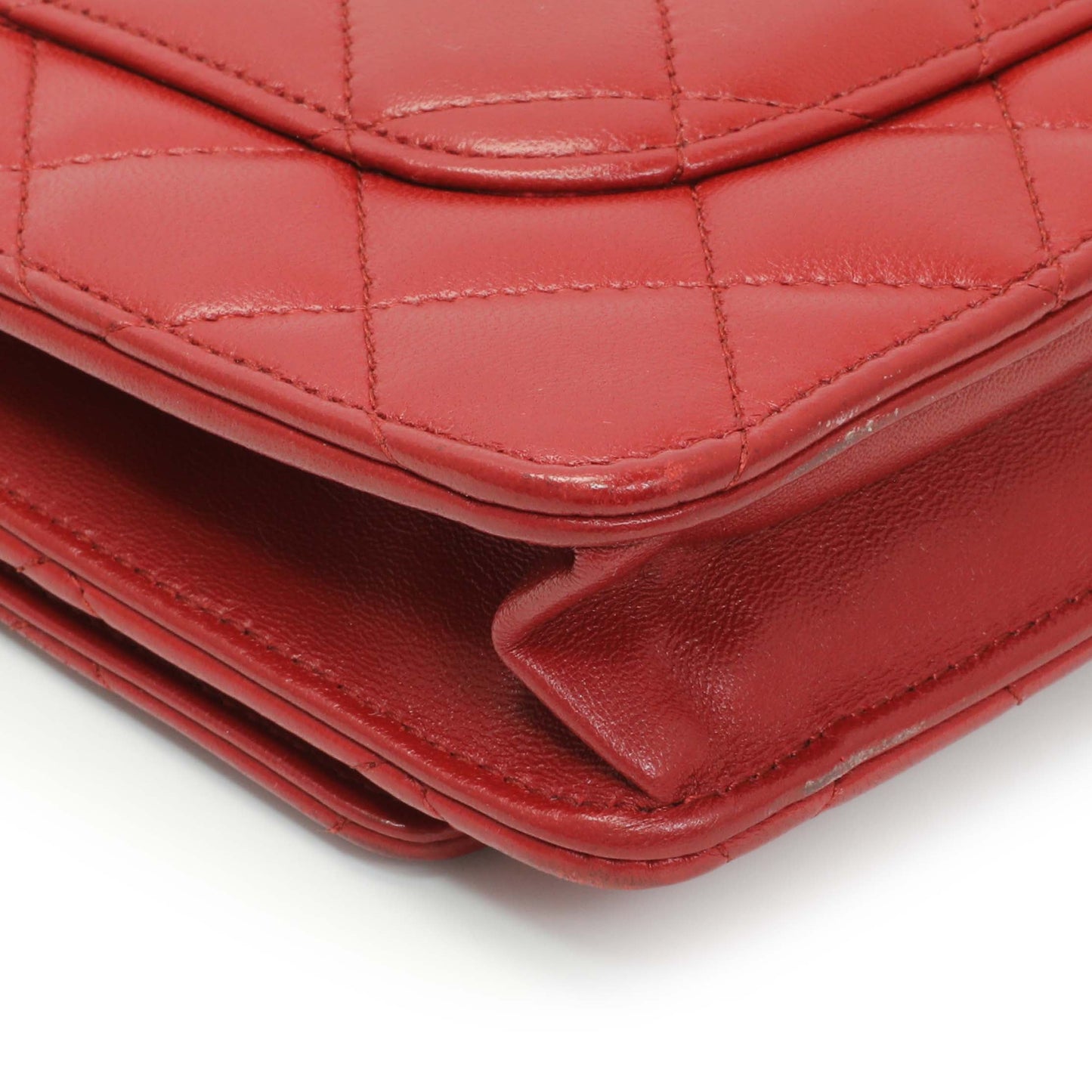 Exclusive Chanel Red Quilted Calfskin Classic Wallet On Chain — Lifestyle View