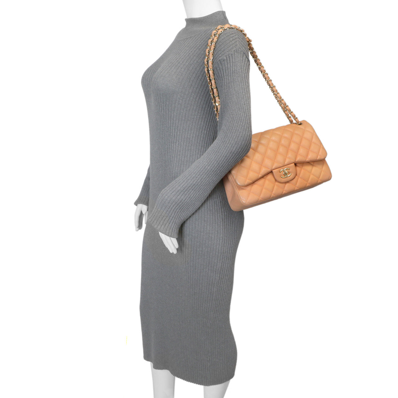 Exclusive Chanel Peach Quilted Caviar Jumbo Classic Double Flap — Alternate View 18
