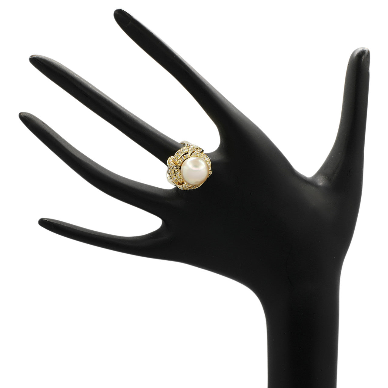 Exclusive 14K Yellow Gold South Sea Pearl Diamond Ring — 4.75 — Top View
