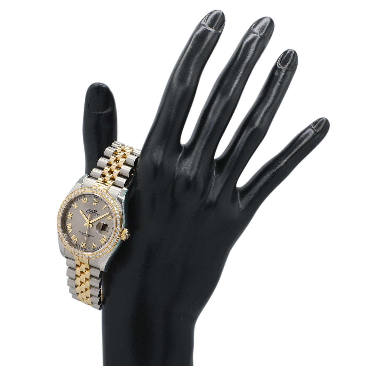 Exclusive Rolex 18K Yellow Gold Stainless Steel Diamond Datejust 36 116243 — Detail View