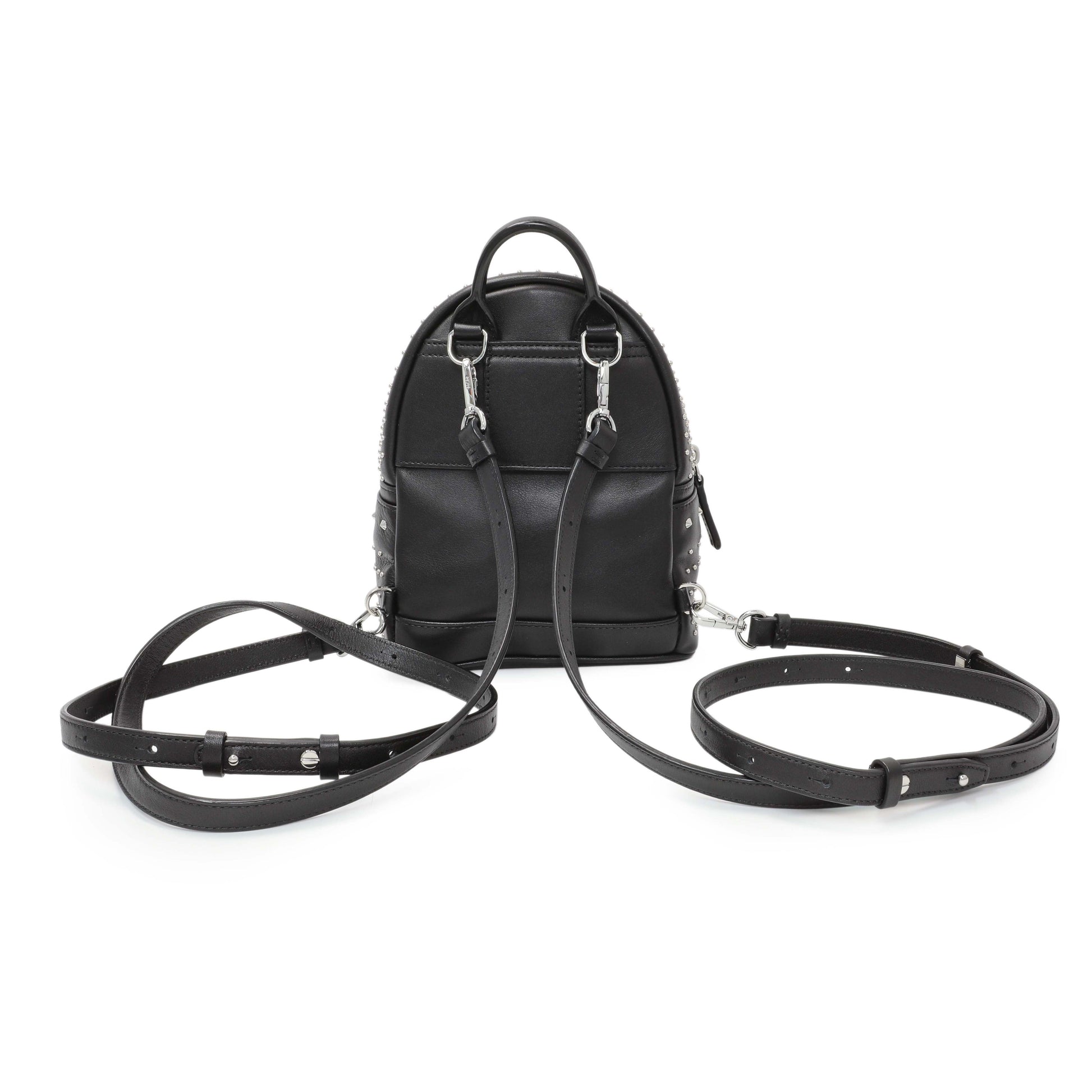 Exclusive MCM Black Metallic Calfskin Stud X-Mini Stark Bebe Boo Backpack — Side View