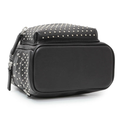 Exclusive MCM Black Metallic Calfskin Stud X-Mini Stark Bebe Boo Backpack — Back View