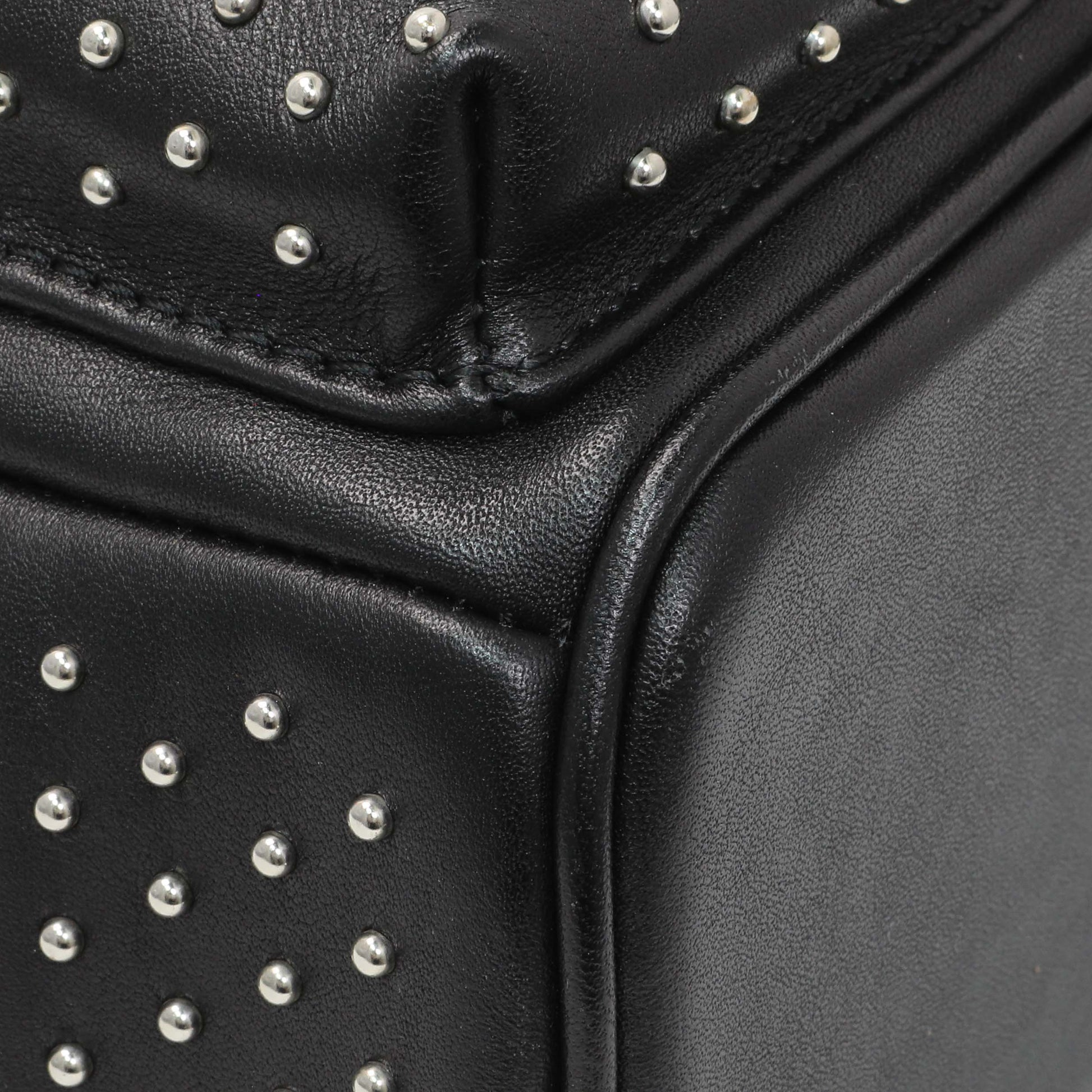 Exclusive MCM Black Metallic Calfskin Stud X-Mini Stark Bebe Boo Backpack — Top View