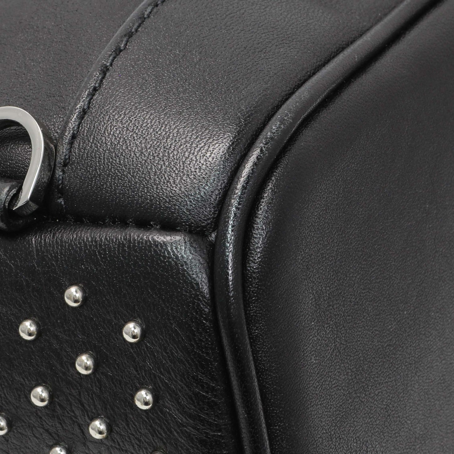 Exclusive MCM Black Metallic Calfskin Stud X-Mini Stark Bebe Boo Backpack — Lifestyle View