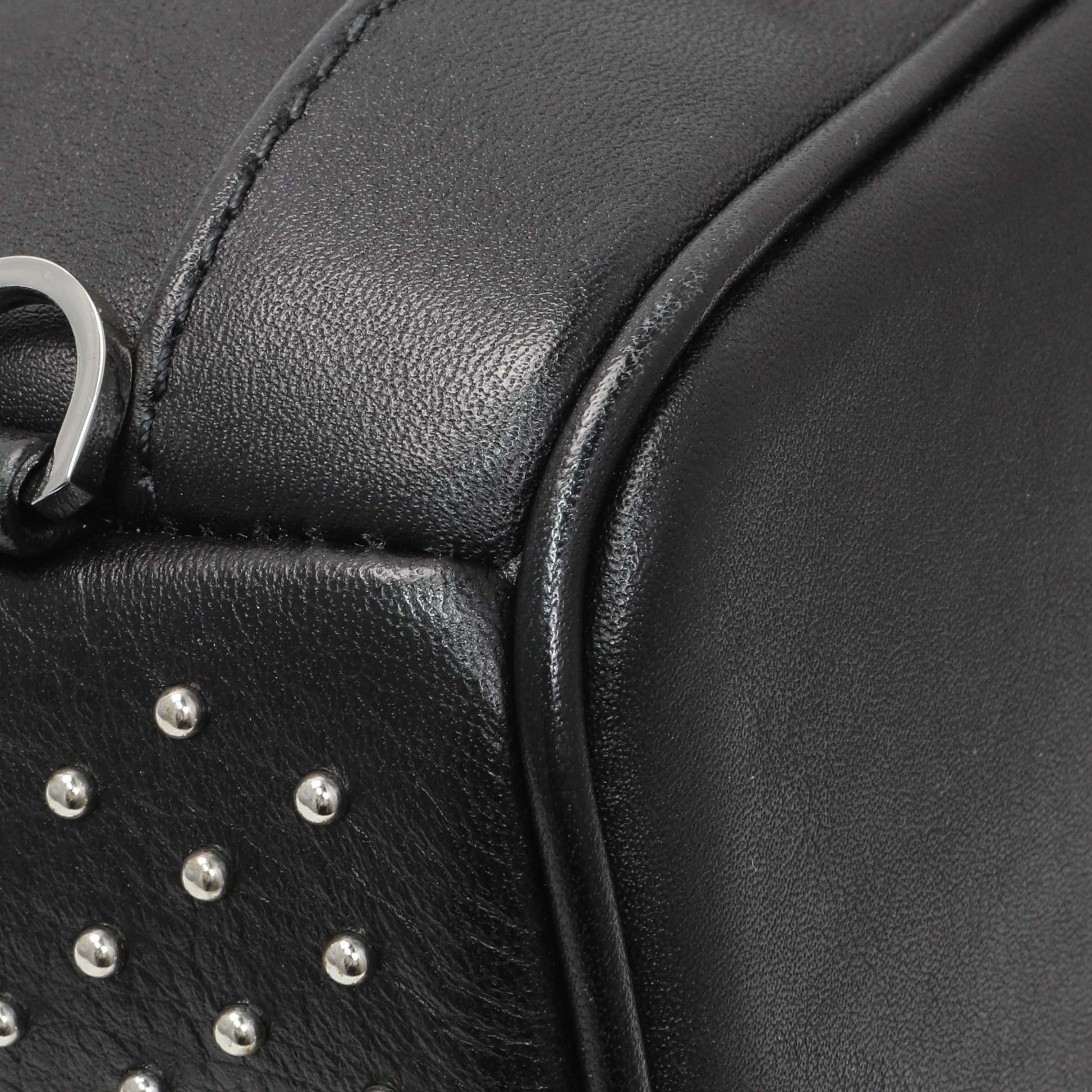 Exclusive MCM Black Metallic Calfskin Stud X-Mini Stark Bebe Boo Backpack — Lifestyle View