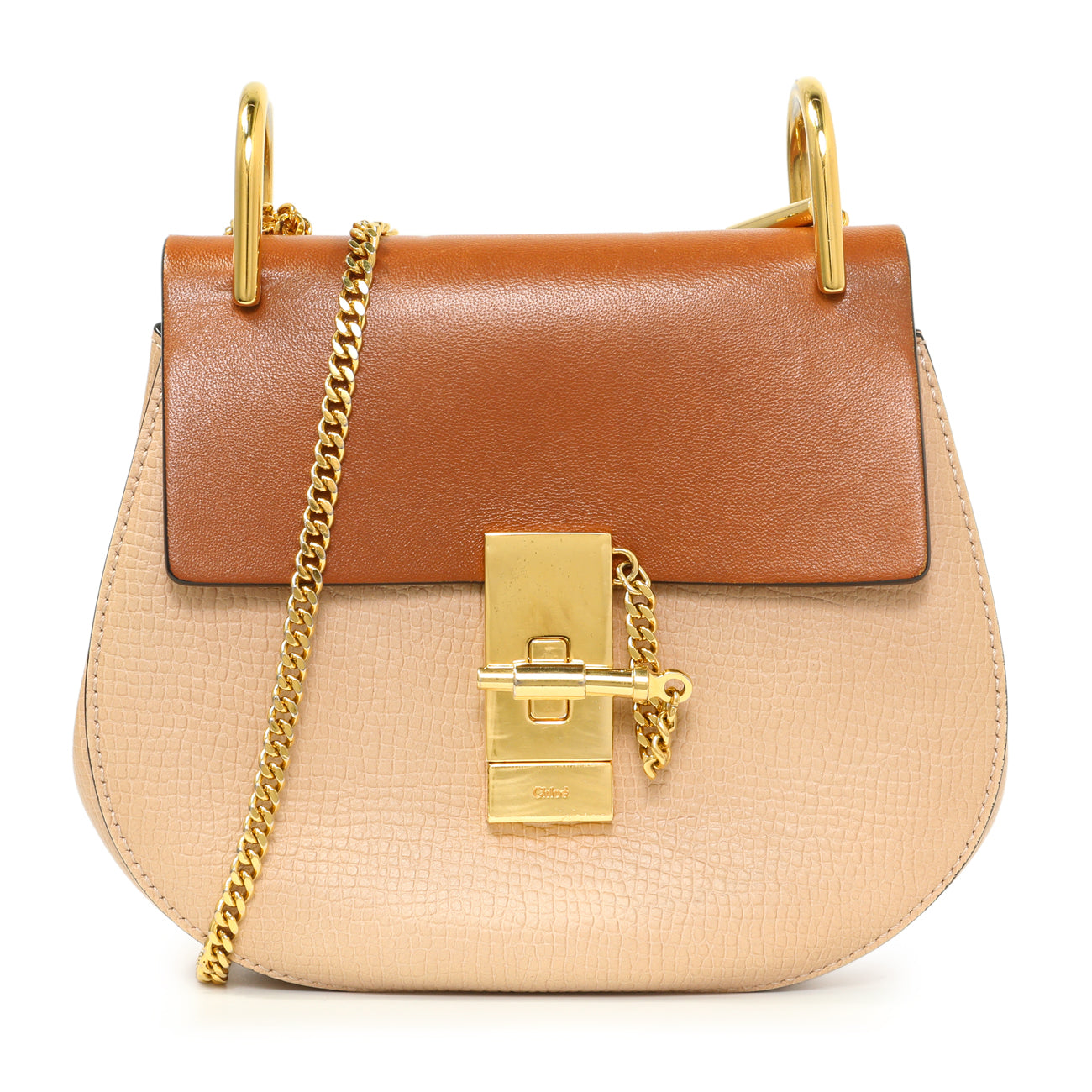 Exclusive Chloe Beige Caramel Grained Calfskin Mini Drew Shoulder Bag — Front View