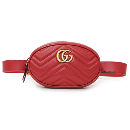 Exclusive Gucci Red Calfskin Matelasse GG Marmont Belt Bag — Front View