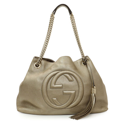 Exclusive Gucci Gold Pebbled Calfskin Medium Soho Chain Shoulder Bag — Front View
