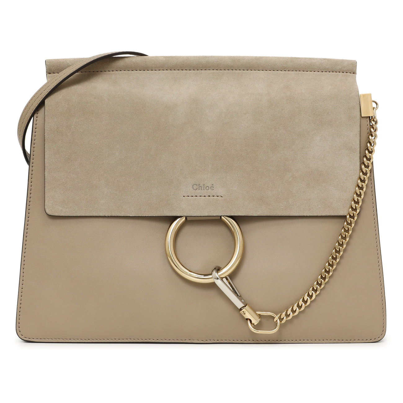 Exclusive Chloe Grey Calfskin Suede Medium Faye Shoulder Bag — Front View