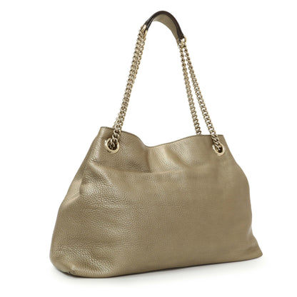 Exclusive Gucci Gold Pebbled Calfskin Medium Soho Chain Shoulder Bag — Side View