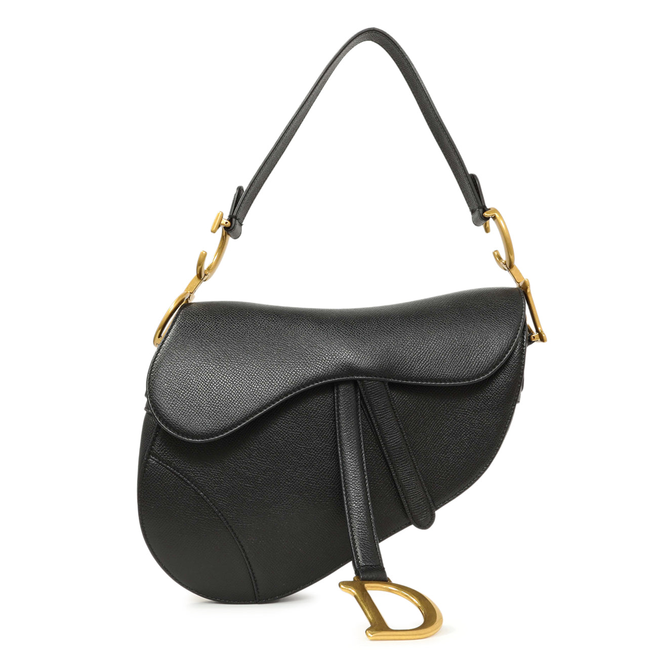 Exclusive Christian Dior Black Grained Calfskin Saddle Bag — Front View