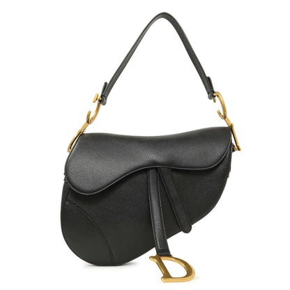 Exclusive Christian Dior Black Grained Calfskin Saddle Bag — Front View