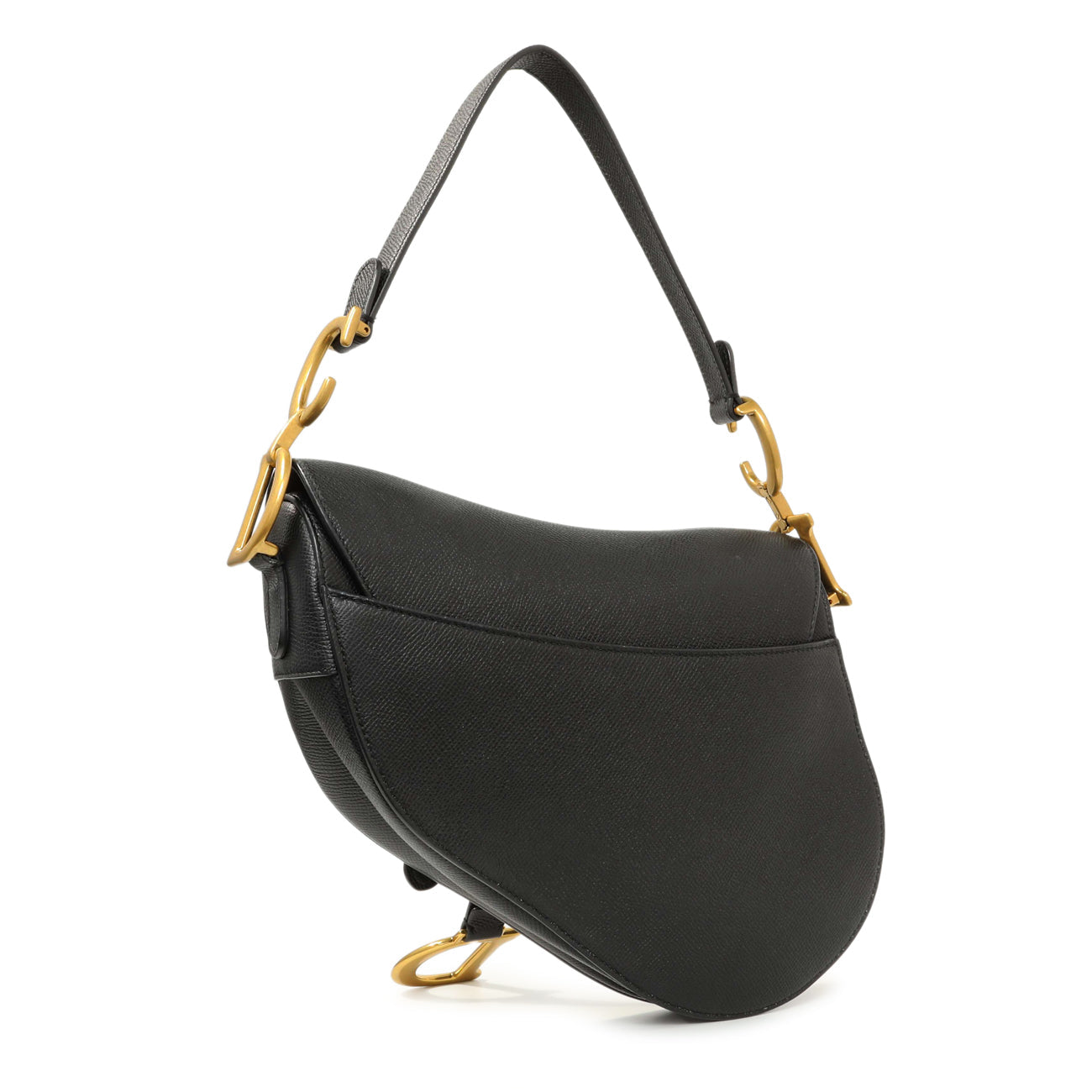 Exclusive Christian Dior Black Grained Calfskin Saddle Bag — Side View
