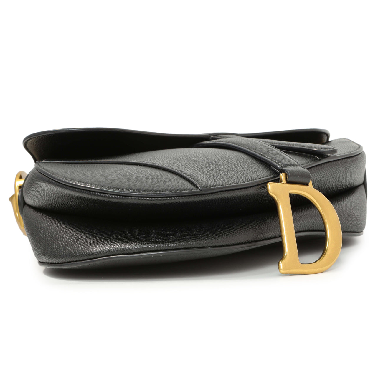 Exclusive Christian Dior Black Grained Calfskin Saddle Bag — Back View